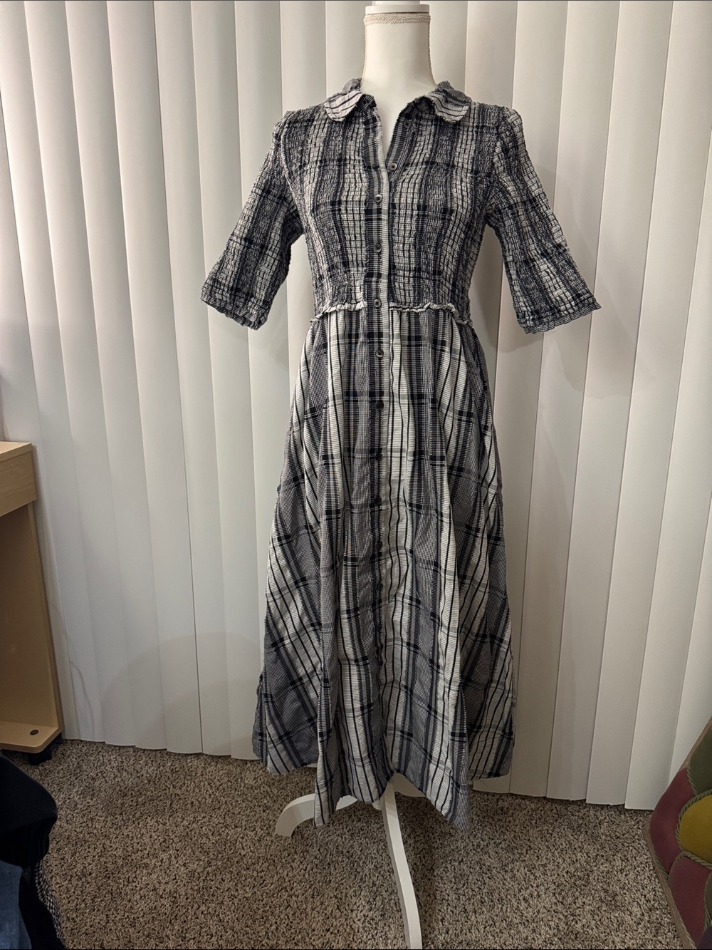 Maeve Black and White Plaid Maxi Dress